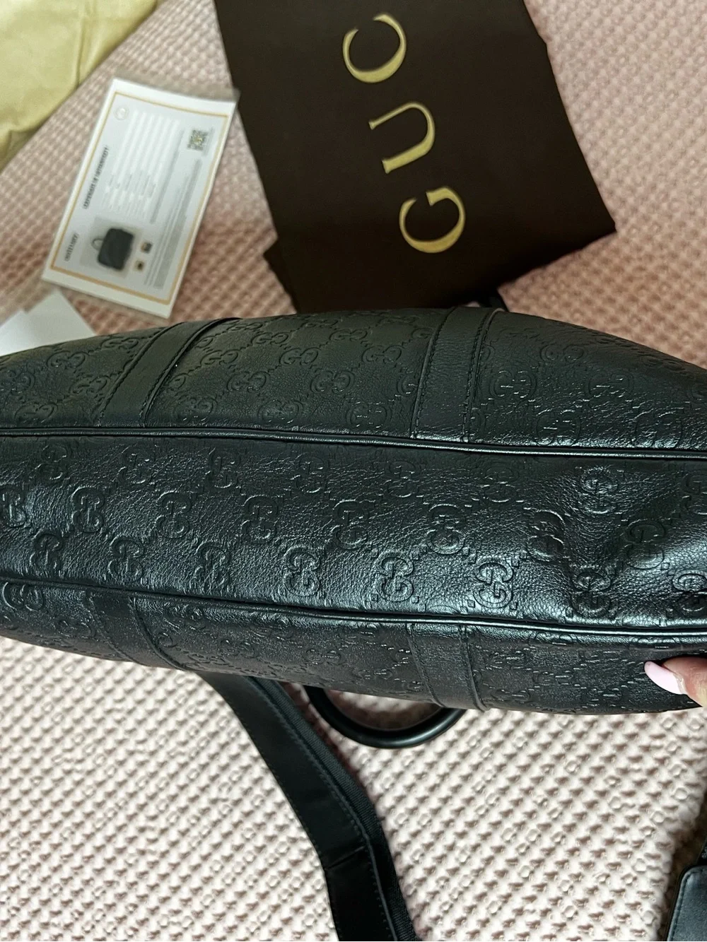Gucci Black GG Monogram Leather Briefcase Case Bag + Entrupy COA & Dustbag
